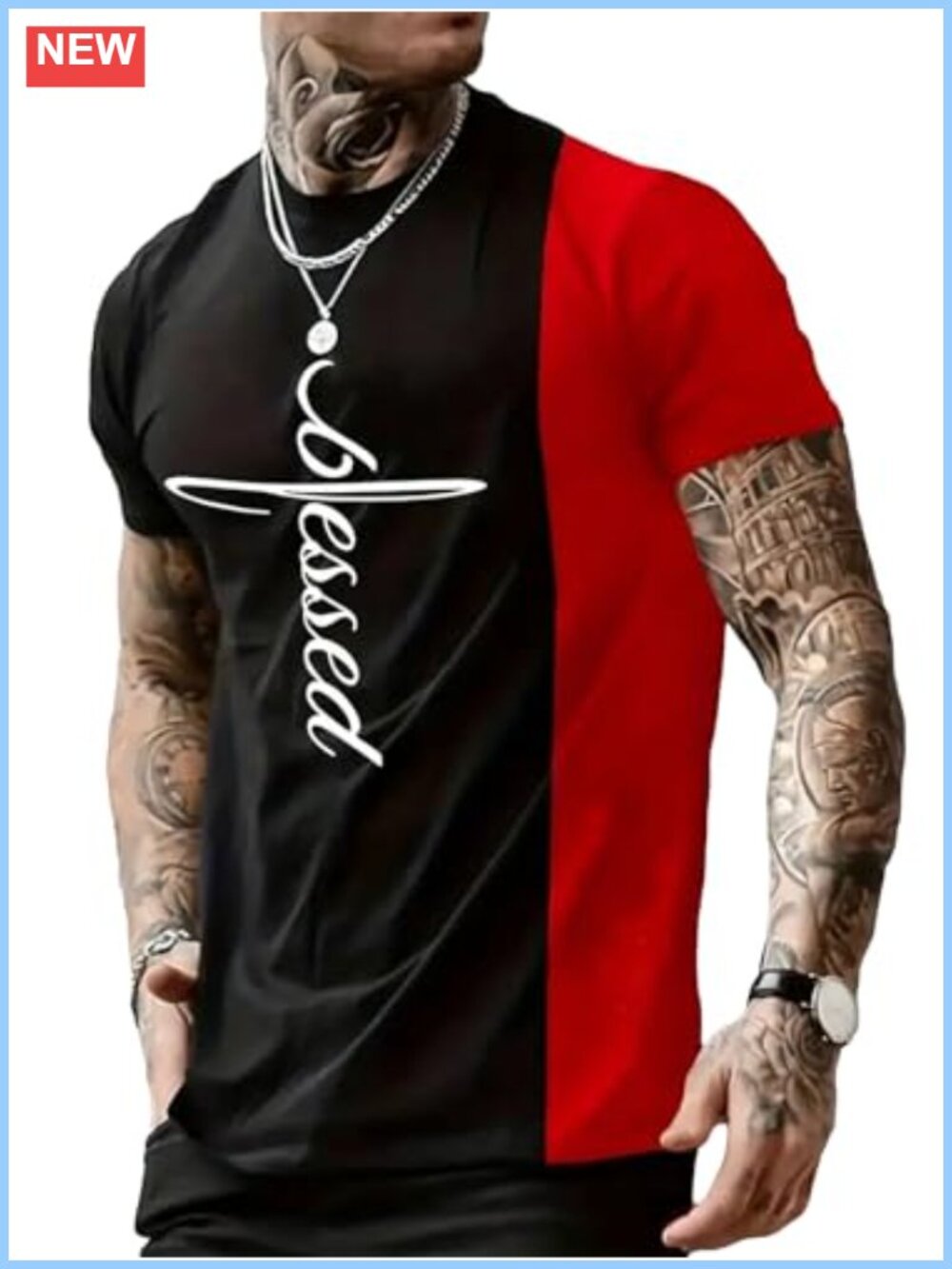Color Block Letter Graphic Tee Men's Short Sleeve Crew Neck Summer Casual